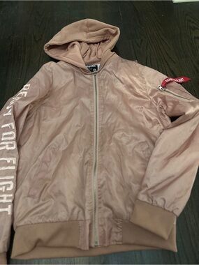 Carbon Rose Taupe Hooded Bomber Jacket